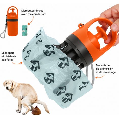 Pince ramasse-crottes portable pour chien orange et noir avec 1 rouleau de sacs noir 20 × 7,5 × 7,5 cm 500 g – Livraison gratuite