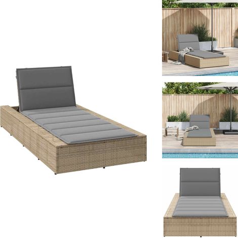Transat avec coussin flottant beige résine tressée - Lit De Bronzage - Chaises Longues - Chaise Longue - Lit De Repos (1/5)