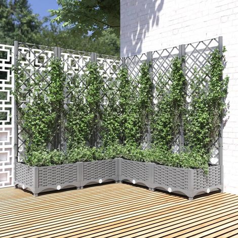 Bac à fleurs,Jardinière avec treillis Gris clair 120x120x121,5 cm PP -54667 (1/5)