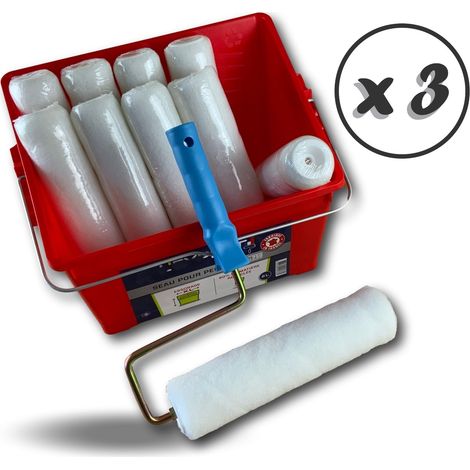 Pack peinture Polyester court 10 manchons 250 mm à vis 1 monture Seau - Quantité x 3 - Polyester poils courts (1/5)