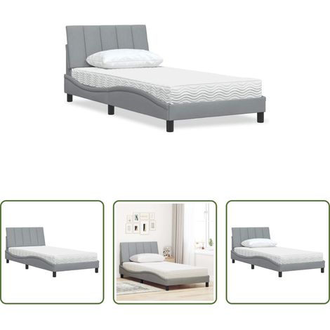 Schlafzimmerbett - Bett mit Matratze "Hanko" Hellgrau 100x200 cm Stoff (1/5)