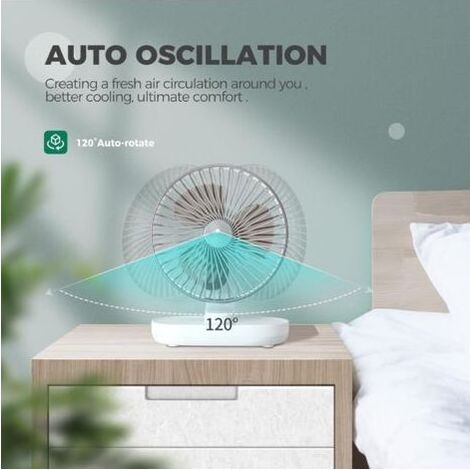 Tischventilator, selbstoszillierend, akkubetrieben, leise, 16,5 cm, 4 Geschwindigkeitsstufen, Tischkühlung, 4000 mAh USB-Akku, Silber (1/5)