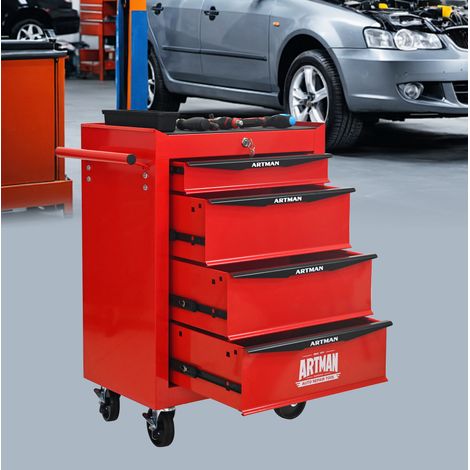 Meuble à outils mobile 4 tiroirs en acier rouge et noir HAVRYA (1/5)