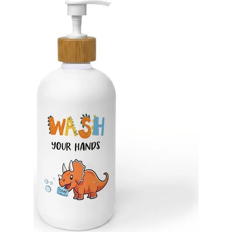 (A) Distributeur de savon pour salle de bain, distributeur de savon à vaisselle en plastique en forme de dinosaure avec pompe pour la cuisine, se laver les mains, salle de bain pour enfants, comptoir. (1/5)