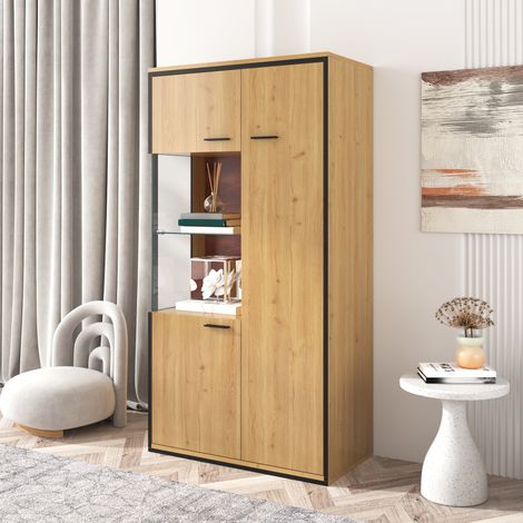 Vitrine contemporaine à LED - 150 cm haut - porte en verre, étagères polyvalentes, 15 teintes, vaste espace de stockage, rayonnage vitré, meuble d'exposition lumineux, armoire avec éclairage intégré, (1/5)
