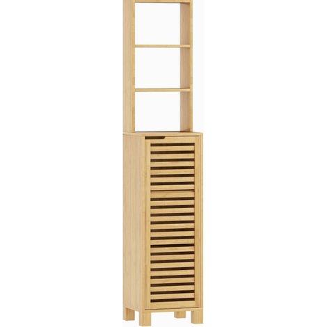 CHICFURN Columna de baño 34x30x170 cm de bambú natural con estantes ajustables (1/5)