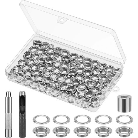 120 Sets Oeillets Pour Baches,Oeillets Inox 10mm,Oeillet Couture,œillets Métalliques,Incluant l'outil de Perforation, Le Socle, l'outil d'installation, Adapté pour Sacs,Toile Bâche (1/5)