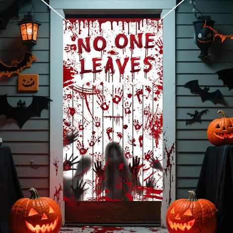 Halloween Decoration Halloween Door Banner Horror with Hand Print Blood Foot Fabric for Indoor Outdoor Decoration, 90 x 165 cm (1/5)