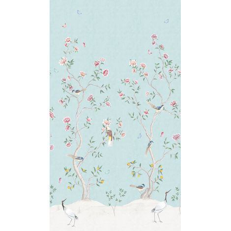 papier peint panoramique fleurs et oiseaux bleu clair - Sanders & Sanders (1/2)