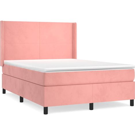 Maison Exclusive - Sommier à lattes de lit avec matelas Rose 140x190 cm Velours (1/5)