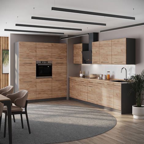 Küchenzeile Fame-Line, Goldkraft Eiche/Anthrazit, 460 cm ohne Arbeitsplatte, Vicco (1/5)