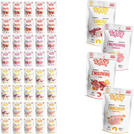Cibo umido per cani TufTuf, mix di gusti, bustine da 40x500g, al gusto di carne. (1/5)