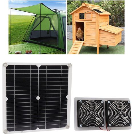 Solar-Belüftungsset mit 15-W-Panel und wasserdichtem Doppelventilator für Hühnerstall und Mini-Gewächshaus