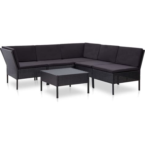 6-tlg. Garten-Lounge-Set mit Auflagen Poly Rattan Schwarz