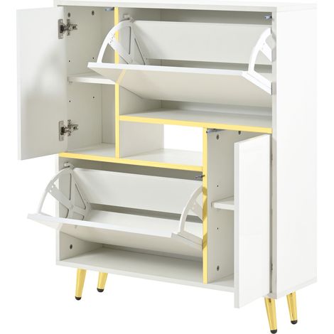 Meuble à chaussures moderne, meuble à chaussures blanc avec façade brillante et éclairage LED 16 couleurs (80 x 25 x 96 cm) (1/5)