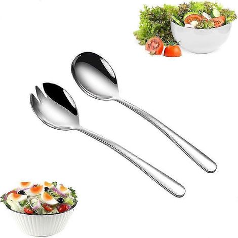 Ensemble de couverts à salade en acier inoxydable, cuillère et fourchette à salade, argentées, 2 pièces NIJ (1/5)