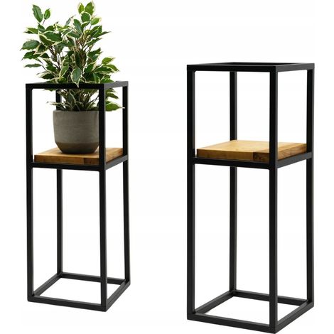 Supporto per fiori da terra in metallo stile loft, nero, moderno, in legno, Anet S 22x22xx60 (1/5)