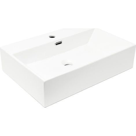 Swiss Aqua Technologies – Cube Way 60x42 cm lavabo suspendu SATCW6042 – Céramique blanche – Trou robinetterie au milieu – Montage mural – Garantie 5 ans