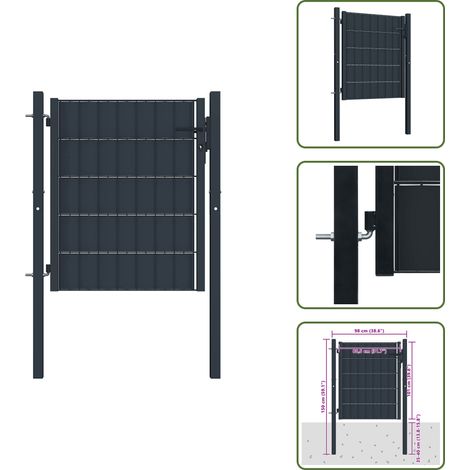 Zauntor PVC und Stahl 100x101 cm Anthrazit - Gartentor - Zauntor - Metalltor - Anthrazit - PVC