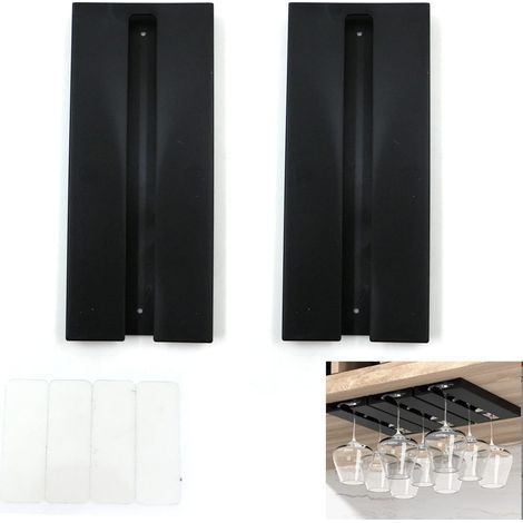 Porte Verres à Vin Suspendre - Aucun perçage requis, Grande capacité, Porte-Verres à Pied Suspendu Support, pour Bar Cuisine, 25.3 11 2cm(Noir 2pcs) (1/3)