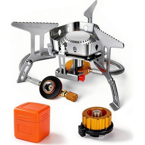 Réchaud de camping pliable, 6800 W, avec allumage piézoélectrique et adaptateur, résistant au vent, mini-réchaud à gaz, réchaud à gaz portable, camping, cartouche à vis, brûleur à gaz, pour la randonn (1/5)