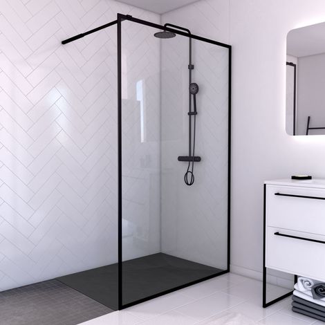 Parete per doccia 120x200cm -Telaio e Barra de supporto Nero Opaco + Piatto 120x80cm -CONTOURING 120