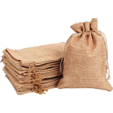 16 pièces - sacs de rangement - 10 x 14 cm - sac avec cordon de serrage - sacs réutilisables avec cordon de serrage - sacs, petits avec cordon de serrage - Emballages cadeaux - marron - polyester (1/4)