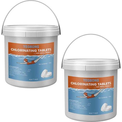 Packung mit 2 Chlortabletten, langanhaltendes multifunktionales Desinfektionsmittel für Schwimmbäder, zur Wasserreinigung. (1/5)
