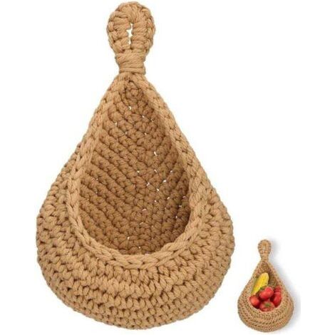 Pair Panier suspendu en jute, panier de rangement bohème, paniers de fruits et légumes, panier décoratif suspendu pour salon, salle de bain, cuisine et chambre (XL)