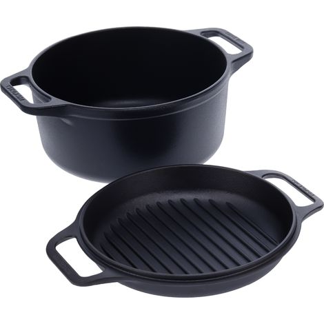 Victoria 30940 Cocotte et Poêle Induction Fonte Assaisonnée 27 cm, Dutch Oven 5,7L, Sans PTFE Noir (1/5)