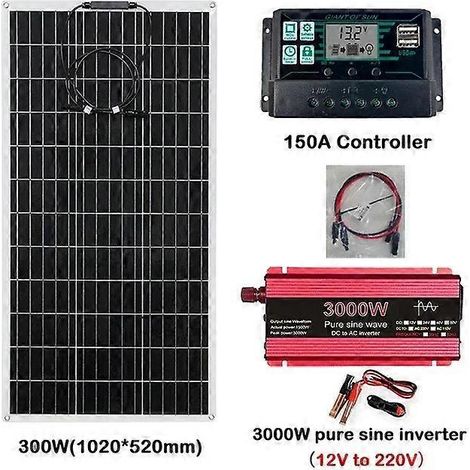Kit de chargeur de batterie solaire flexible 600 W/300 W 12 V pour voiture bateau camping-car camping-car. (1/5)