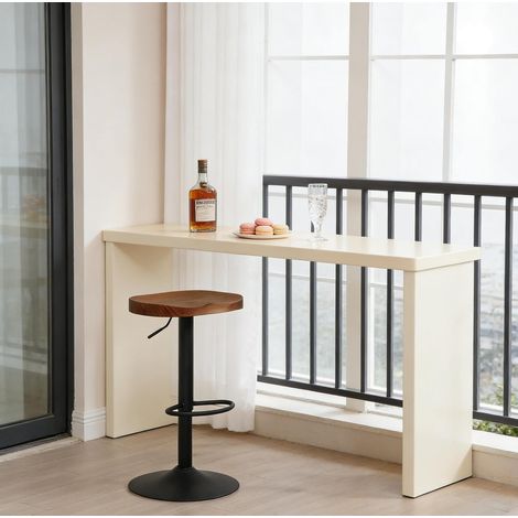 Taburete de bar de madera maciza marrón, giratorio, regulable en altura, con base estable (1/5)