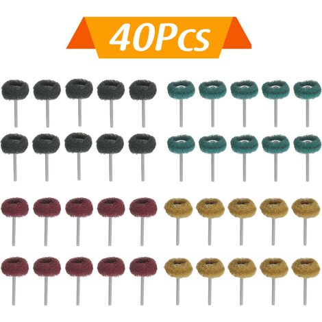 Lot de 40 meules polissage mini type T avec tige en fibre nylon multifonction tête meulage accessoire rotatif pour bois bijoux artisanat