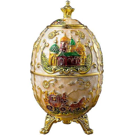 Œuf Fabergé, Œuf Fabergé Impérial, Œuf de Pâques, Boîte à Œuf Fabergé en Émail Peint à la Main, Boîte à Cure-dents (1/5)