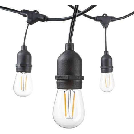 Silamp – Guirlande lumineuse d'extérieur LED 15M IP65 – 15 prises E27 suspendues – Câble caoutchouc étanche pour usage extérieur (1/6)