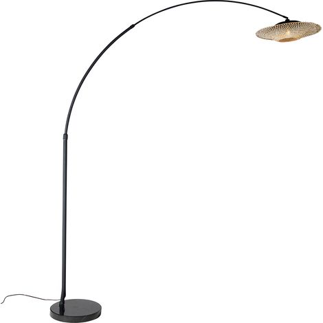 Modern Arc Lamp Black with Oriental Shade and Bamboo 50 cm - XXL Rina (1/5)