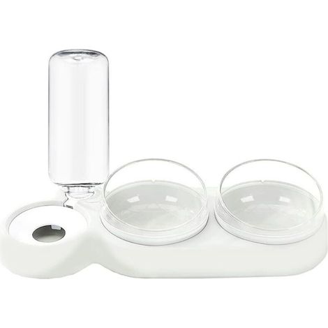 Distributore automatico di cibo per animali domestici, 2 in 1 con doppia ciotola e beverino automatico, design angolato e girevole per gatti. (1/4)