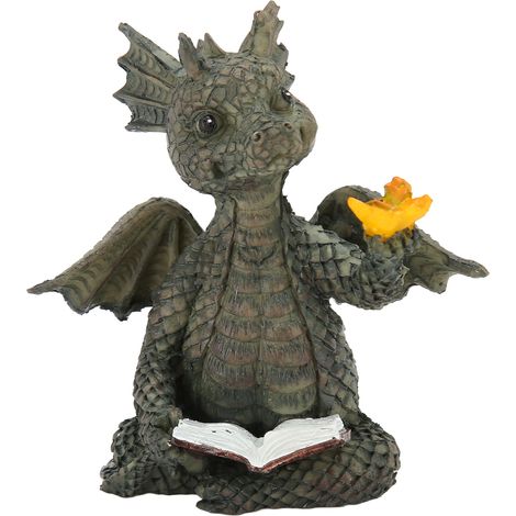 Statue de Dragon Bébé Lisant un Livre en Résine - Décor de Jardin et Bureau Résistant aux Intempéries (1/5)