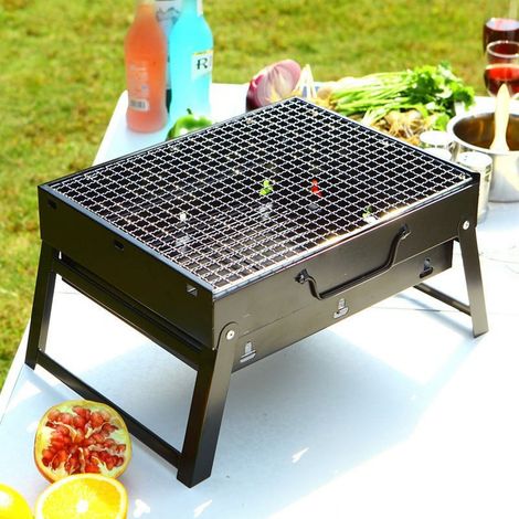 Barbecue À Charbon Portable Pliable - Acier Inoxydable - Pour Camping Extérieur Jardin Balcon - 1 Pièce (1/2)