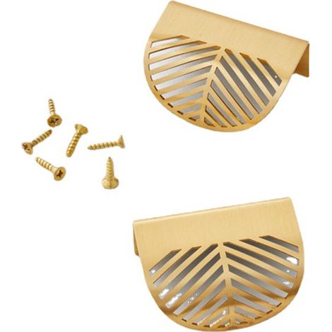 Lot de 2 boutons de porte en forme de feuille, poignées de meubles de cuisine en laiton doré