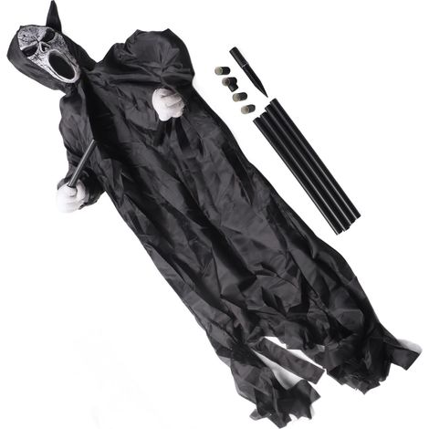 Yue Xinghui Épouvantail Hurlant Halloween Décoration Effrayante Jardin Extérieur Plastique et Tissu avec Mât Télescopique Noir (1/5)