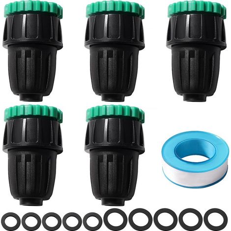 5-teiliges Bewässerungs-Anschlussset – Mikro-Bewässerungsadapter – Schnellkupplung G1/2 G3/4 – Für 13-mm- und 16-mm-Schläuche – Landwirtschaft, Garten, Rasen – Schwarz und Grün – 10 m (1/5)