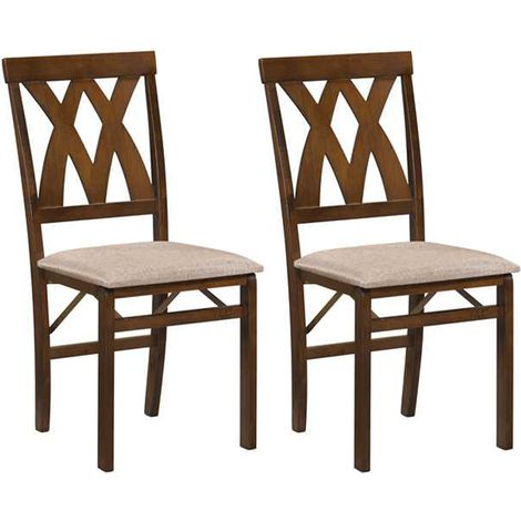 Lot de 2 Chaises de Salle à Manger Pliantes, sans Accoudoirs, Cadre en Bois de Caoutchouc, Siège Rembourré, 41 x 53 x 91 cm, Marron