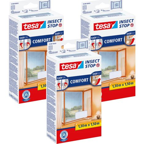 Mosquitera TESA para ventana o puerta con cierre de velcro, blanca, 1,3 x 1,5 m x 3