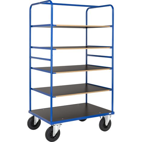 Kongamek Multi-Etagenwagen in blau 1200x800x1800mm mit 5 Etagen, Gummibereifung ohne Bremse