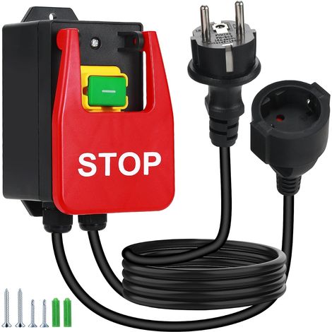 Interrupteur, Interrupteur Monophasé 220V, Interrupteur de Sécurité Avec cordon d'alimentation 1.6m Pour couper rapidement l'alimentation de l'équipement (stop) (1/5)