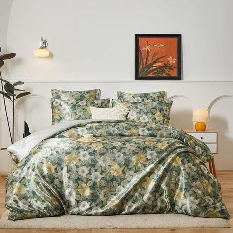 Bettwäsche-Set 220x240 cm Satin mit Blumenmuster, 3-teilig