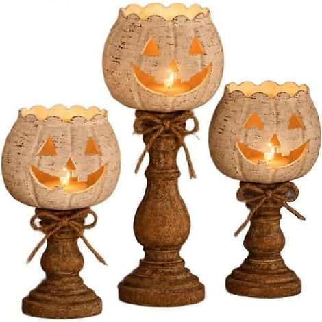 Ensemble de bougeoirs citrouille blanche rustique, décorations de table automnales pour Halloween (1/5)