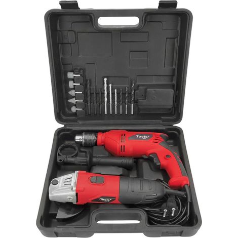 Perceuse à percussion 500W + Meuleuse 500W + Mallette 17 accessoires ITOOLS