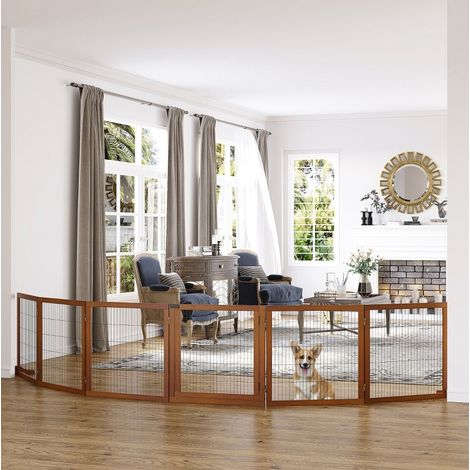 Barrera plegable para perros 432x36x70 cm de madera y acero marrón – MEUBLIV (1/5)